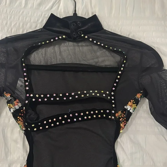 Weissman black velvet sequin jazz dance leotard costume
